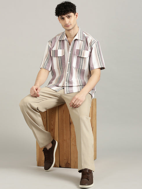 Multicolor Striped Short Sleeved Oversized Shirt